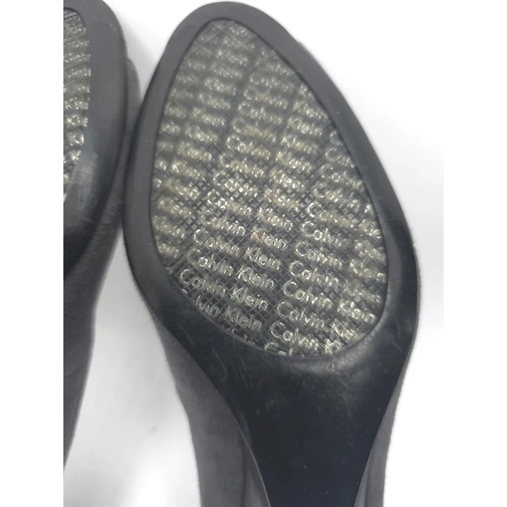 Calvin klein dark gray or charcoal suede peep-toe wedge shoes by with silver Sz9